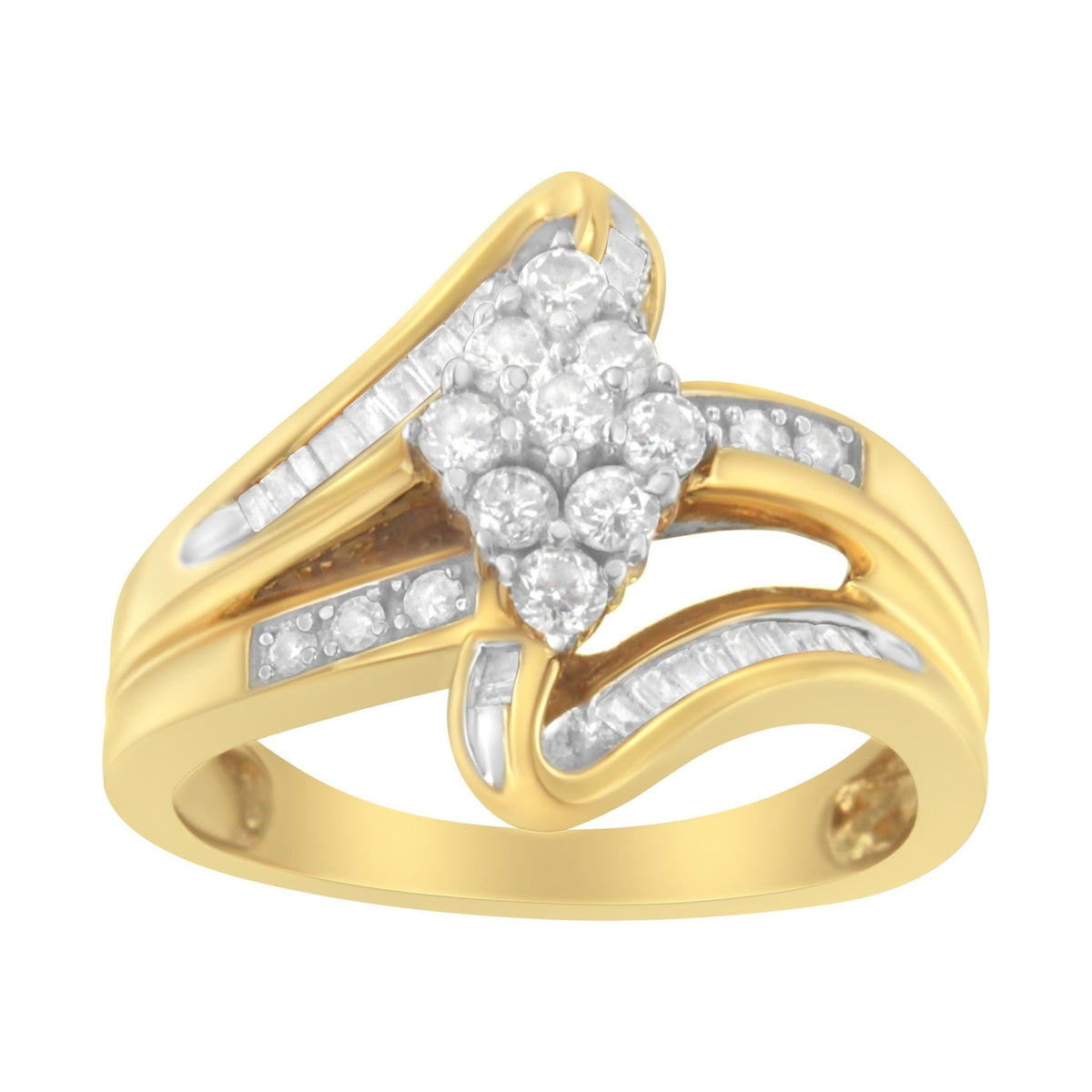 10K Yellow Gold 1/2 cttw Diamond Cluster Cocktail Ring (J-K Clarity, I1-I2 Color) - Size 7 - LinkagejewelrydesignLinkagejewelrydesign