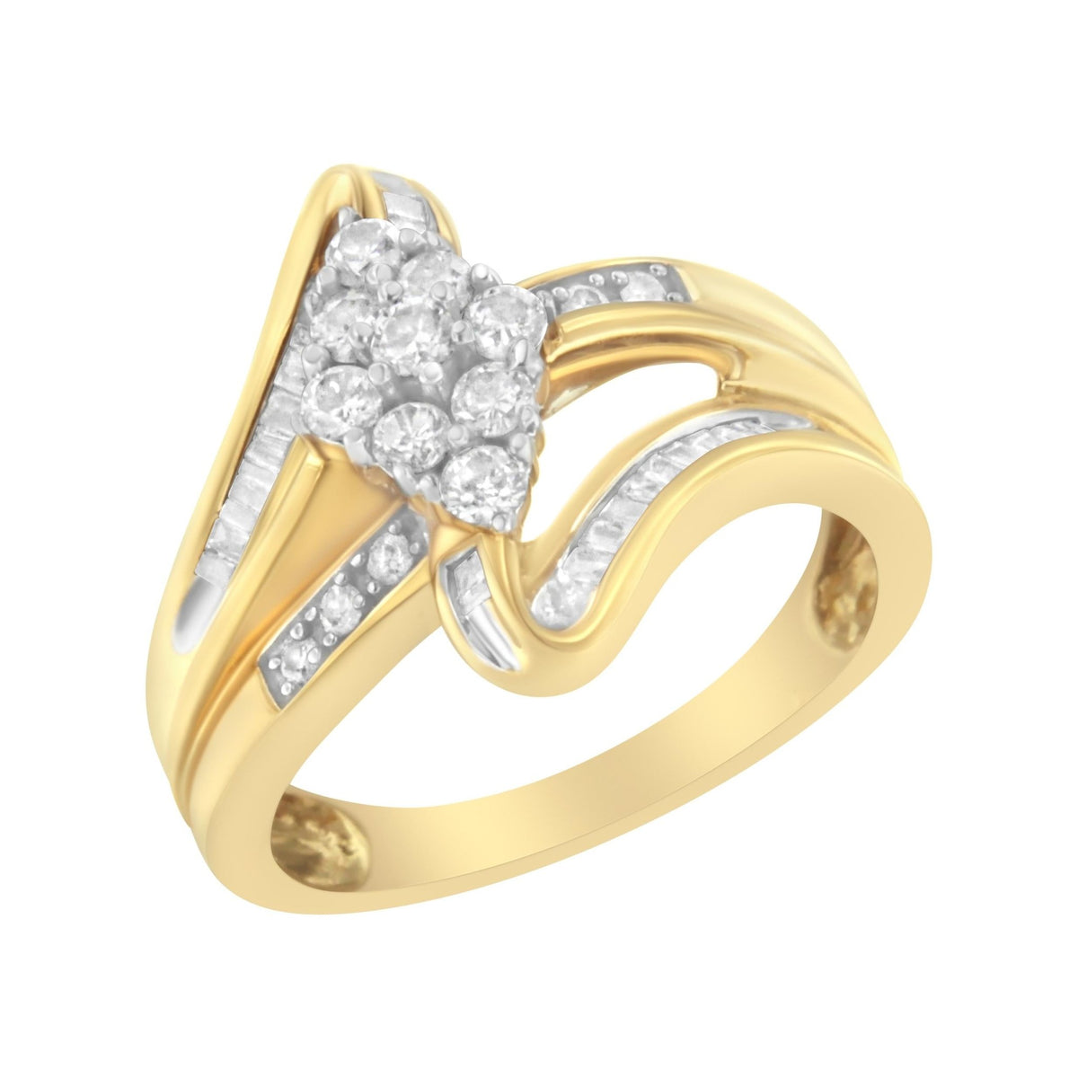 10K Yellow Gold 1/2 cttw Diamond Cluster Cocktail Ring (J-K Clarity, I1-I2 Color) - Size 7 - LinkagejewelrydesignLinkagejewelrydesign