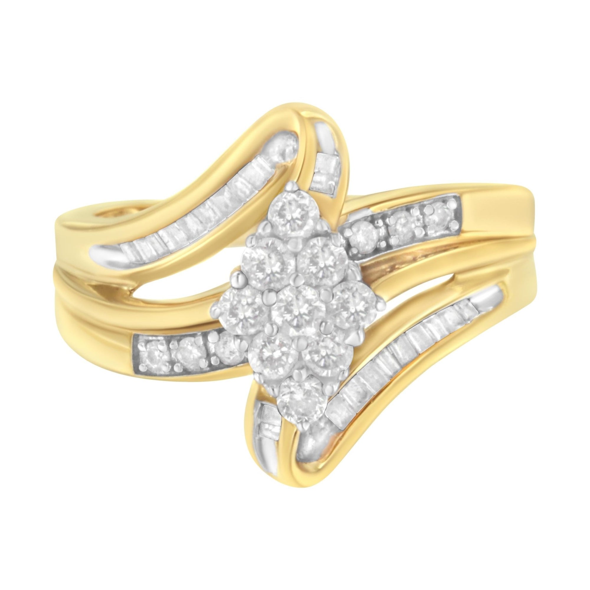 10K Yellow Gold 1/2 cttw Diamond Cluster Cocktail Ring (J-K Clarity, I1-I2 Color) - Size 7 - LinkagejewelrydesignLinkagejewelrydesign