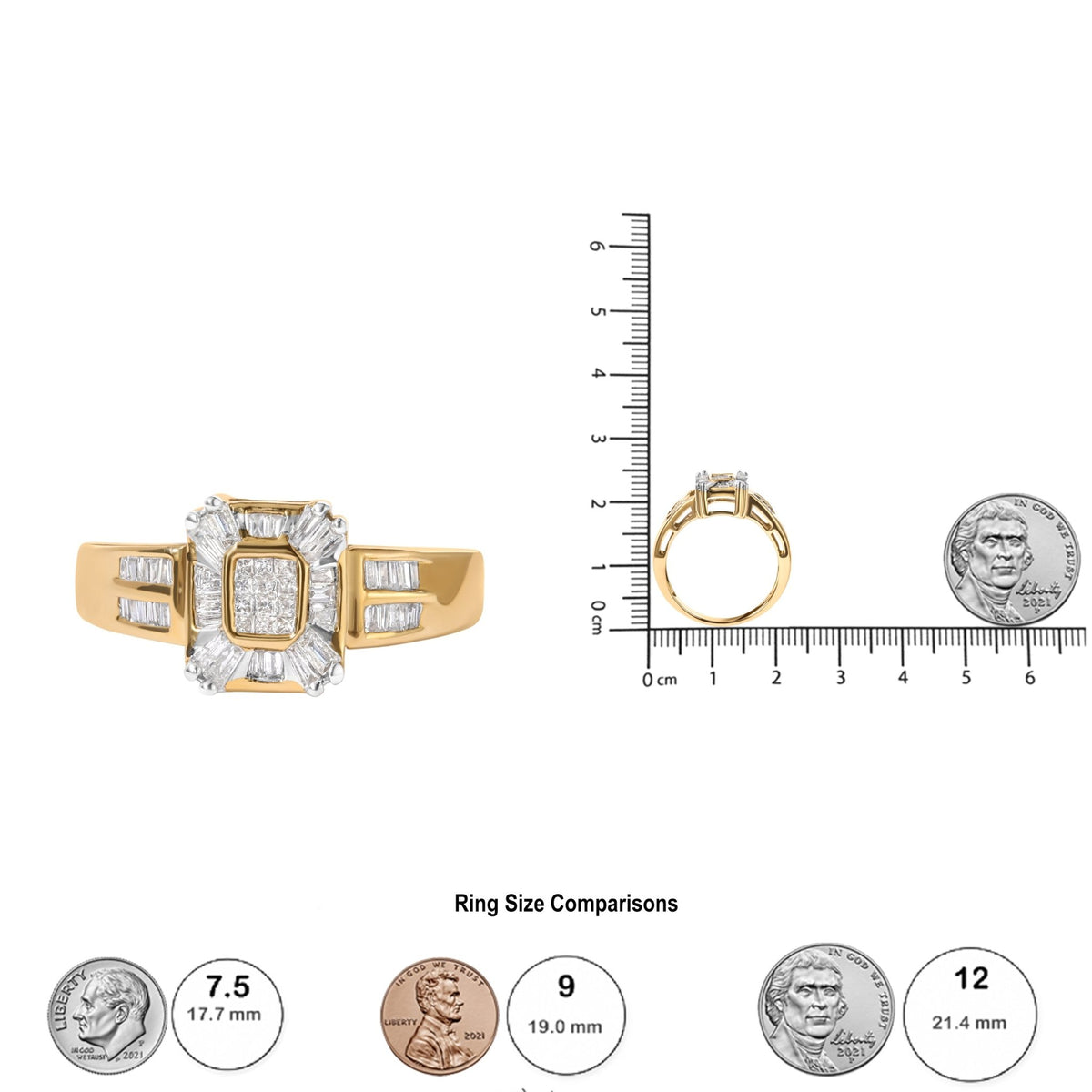 10K Yellow Gold 1/2 Cttw Diamond Composite and Halo Ring (H-I Color, SI1-SI2 Clarity) - Ring Size 7 - LinkagejewelrydesignLinkagejewelrydesign