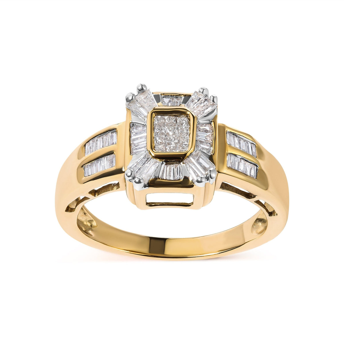 10K Yellow Gold 1/2 Cttw Diamond Composite and Halo Ring (H-I Color, SI1-SI2 Clarity) - Ring Size 7 - LinkagejewelrydesignLinkagejewelrydesign