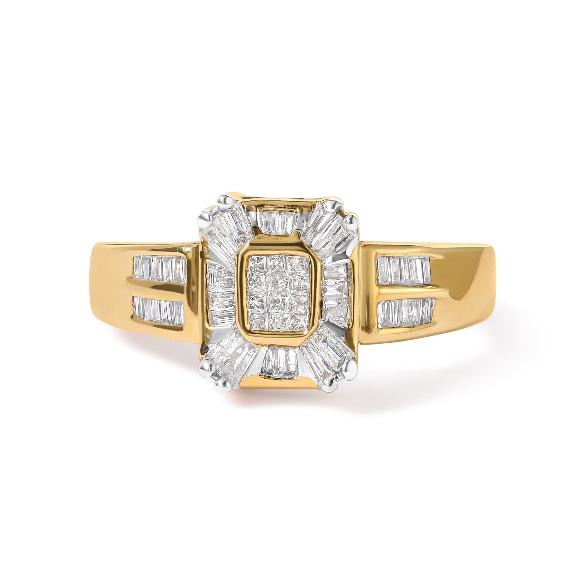 10K Yellow Gold 1/2 Cttw Diamond Composite and Halo Ring (H-I Color, SI1-SI2 Clarity) - Ring Size 7 - LinkagejewelrydesignLinkagejewelrydesign