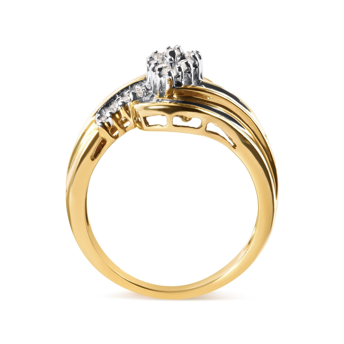 10K Yellow Gold 1/2 Cttw Diamond Pear Cluster and Swirl Ring (H-I Color, I1-I2 Clarity) - Ring Size 7 - LinkagejewelrydesignLinkagejewelrydesign