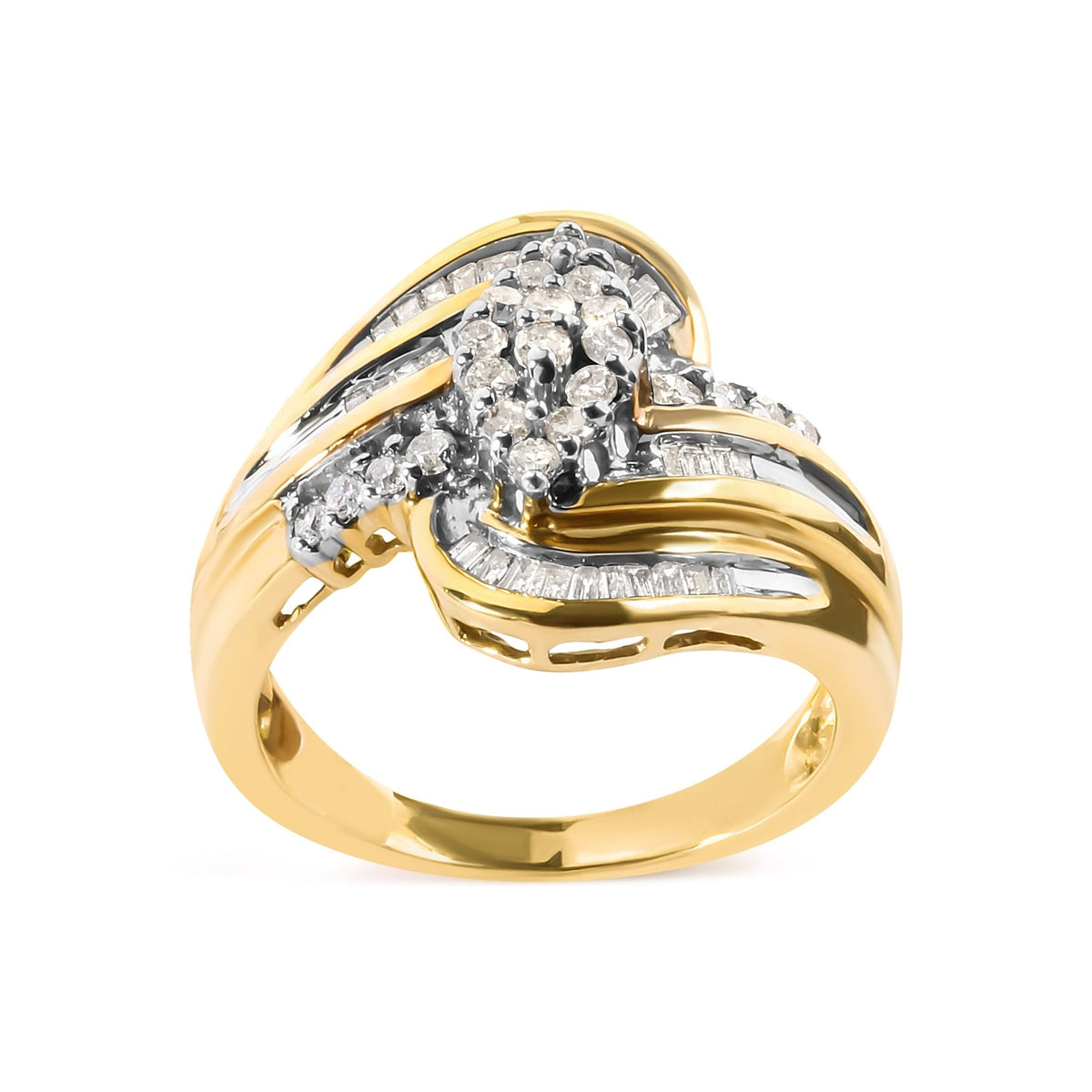 10K Yellow Gold 1/2 Cttw Diamond Pear Cluster and Swirl Ring (H-I Color, I1-I2 Clarity) - Ring Size 7 - LinkagejewelrydesignLinkagejewelrydesign
