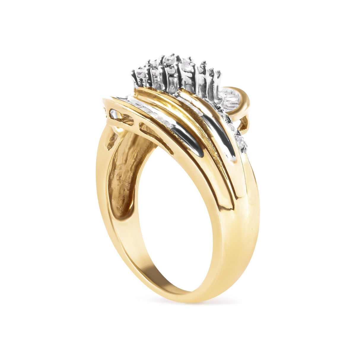 10K Yellow Gold 1/2 Cttw Diamond Pear Cluster and Swirl Ring (H-I Color, I1-I2 Clarity) - Ring Size 7 - LinkagejewelrydesignLinkagejewelrydesign