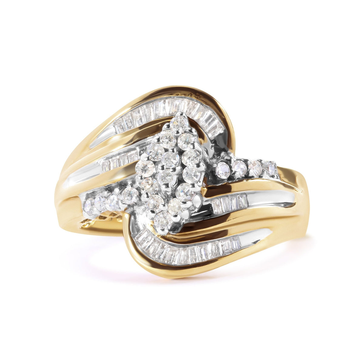 10K Yellow Gold 1/2 Cttw Diamond Pear Cluster and Swirl Ring (H-I Color, I1-I2 Clarity) - Ring Size 7 - LinkagejewelrydesignLinkagejewelrydesign