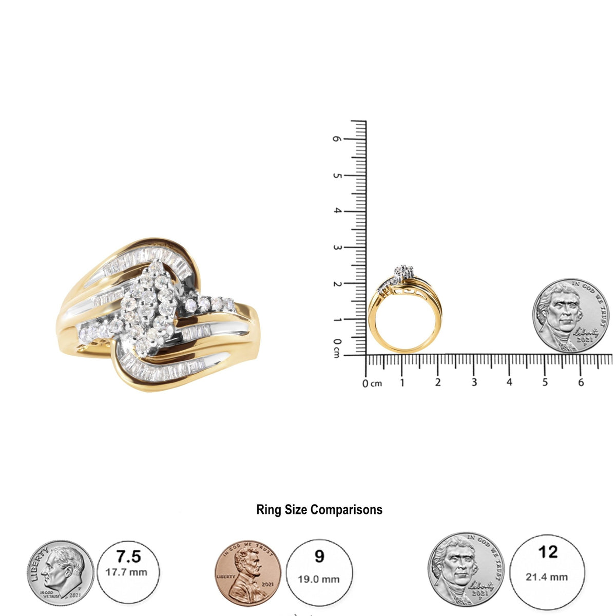10K Yellow Gold 1/2 Cttw Diamond Pear Cluster and Swirl Ring (H-I Color, I1-I2 Clarity) - Ring Size 7 - LinkagejewelrydesignLinkagejewelrydesign
