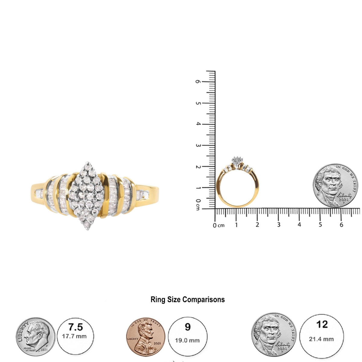 10K Yellow Gold 1/2 Cttw Diamond Pear Shaped Head and Multi Row Channel Set Shank Ring (H-I Color, SI2-I1 Clarity) - Ring Size 7 - LinkagejewelrydesignLinkagejewelrydesign