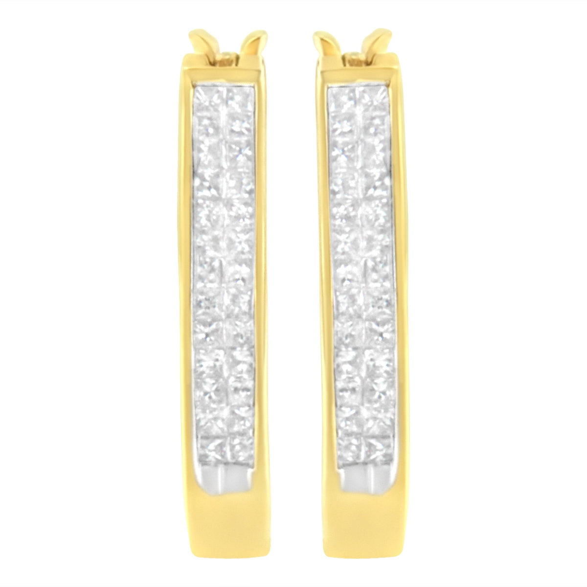 10K Yellow Gold 1/2 Cttw Invisible Set Princess-cut Diamond Hoop Earrings (H-I Color, SI2-I1 Clarity) - LinkagejewelrydesignLinkagejewelrydesign