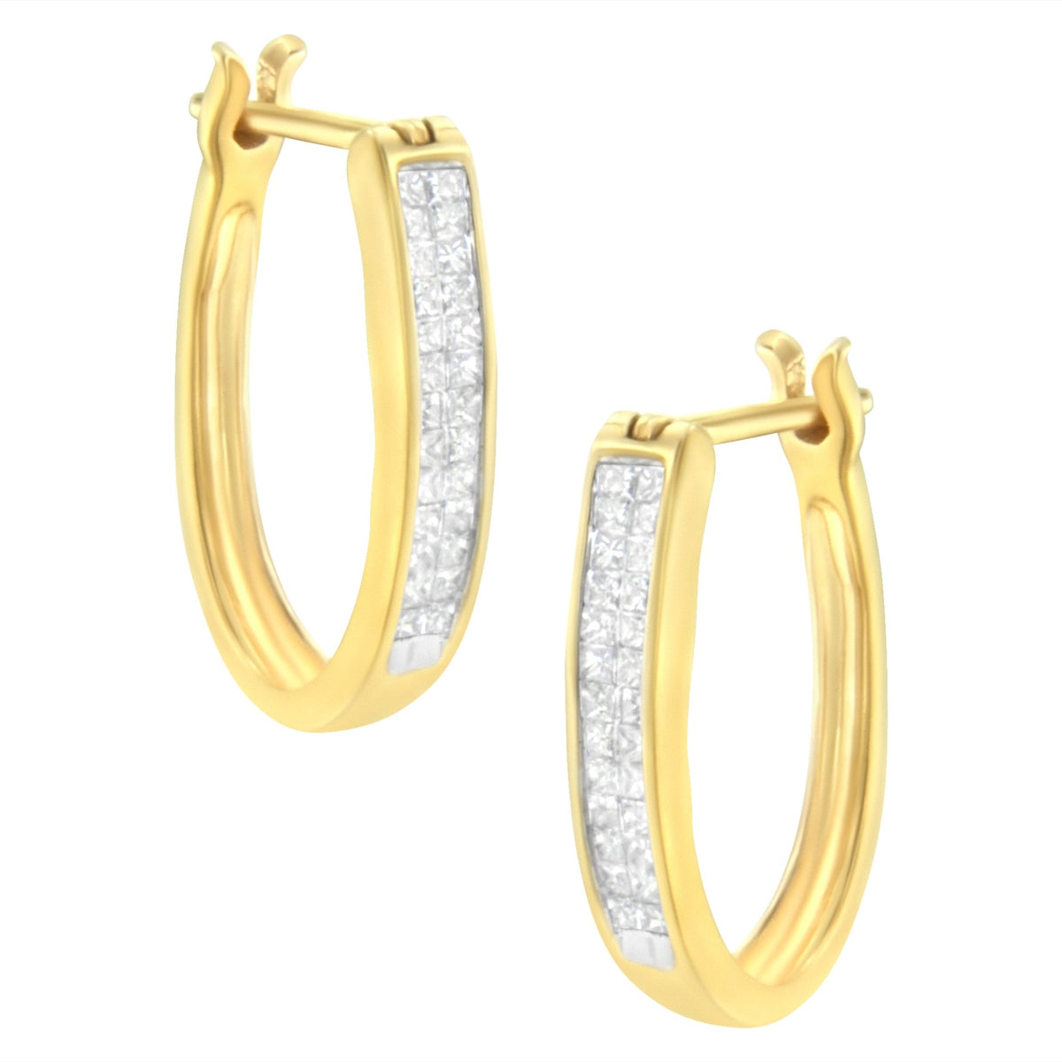 10K Yellow Gold 1/2 Cttw Invisible Set Princess-cut Diamond Hoop Earrings (H-I Color, SI2-I1 Clarity) - LinkagejewelrydesignLinkagejewelrydesign