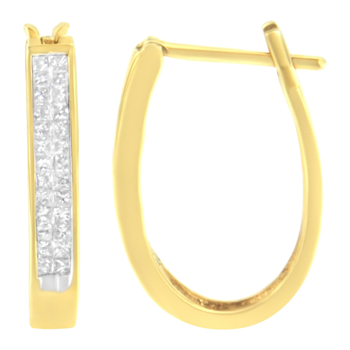 10K Yellow Gold 1/2 Cttw Invisible Set Princess-cut Diamond Hoop Earrings (H-I Color, SI2-I1 Clarity) - LinkagejewelrydesignLinkagejewelrydesign