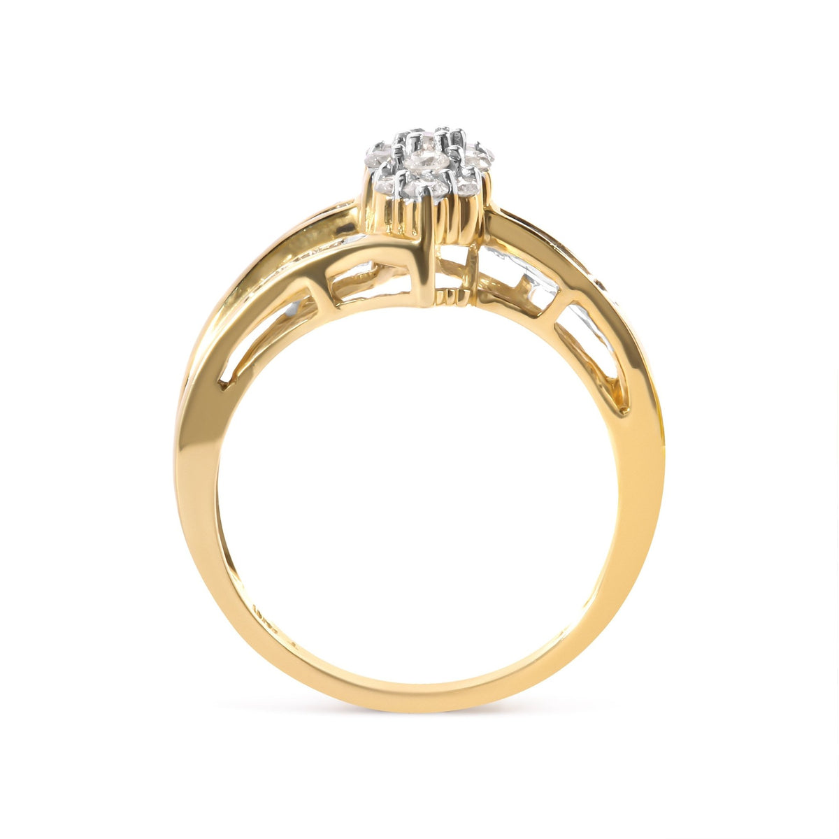 10K Yellow Gold 1/2 Cttw Pear Cluster and Channel Set Diamond Ring (H-I Color, I1-I2 Clarity) - Ring Size 7 - LinkagejewelrydesignLinkagejewelrydesign