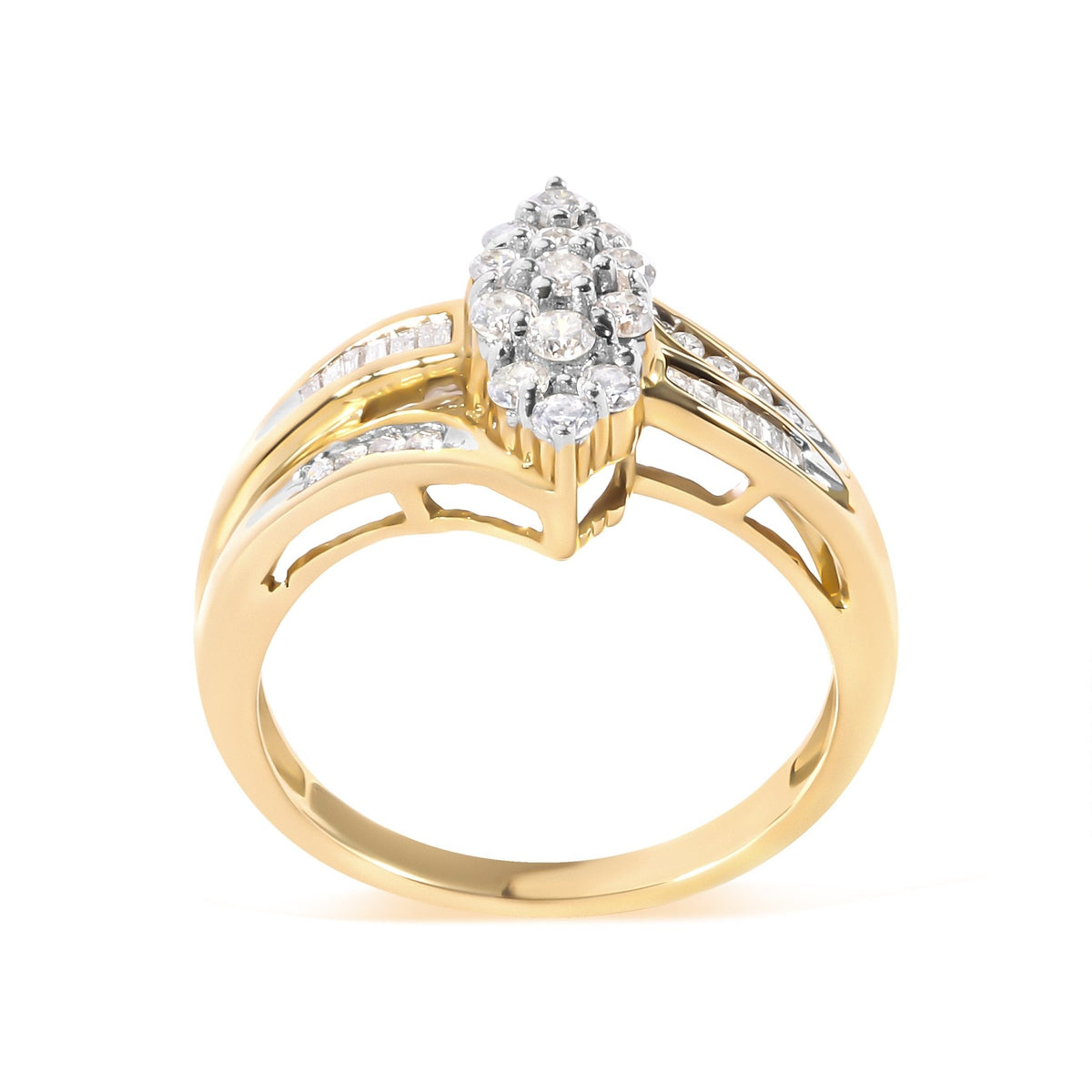 10K Yellow Gold 1/2 Cttw Pear Cluster and Channel Set Diamond Ring (H-I Color, I1-I2 Clarity) - Ring Size 7 - LinkagejewelrydesignLinkagejewelrydesign