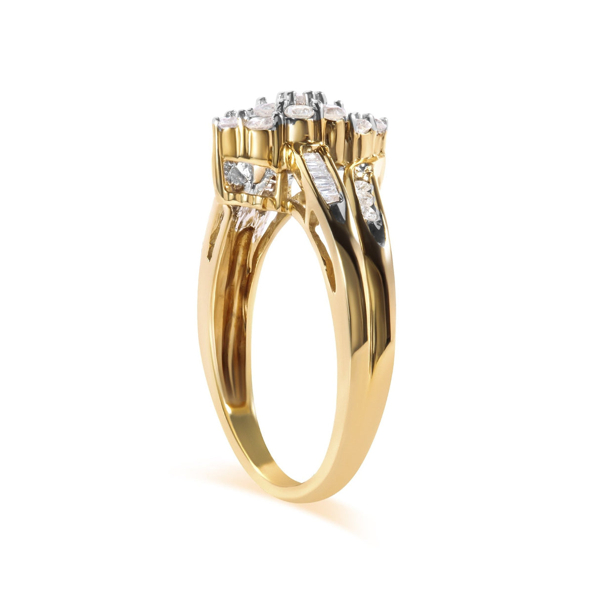 10K Yellow Gold 1/2 Cttw Pear Cluster and Channel Set Diamond Ring (H-I Color, I1-I2 Clarity) - Ring Size 7 - LinkagejewelrydesignLinkagejewelrydesign