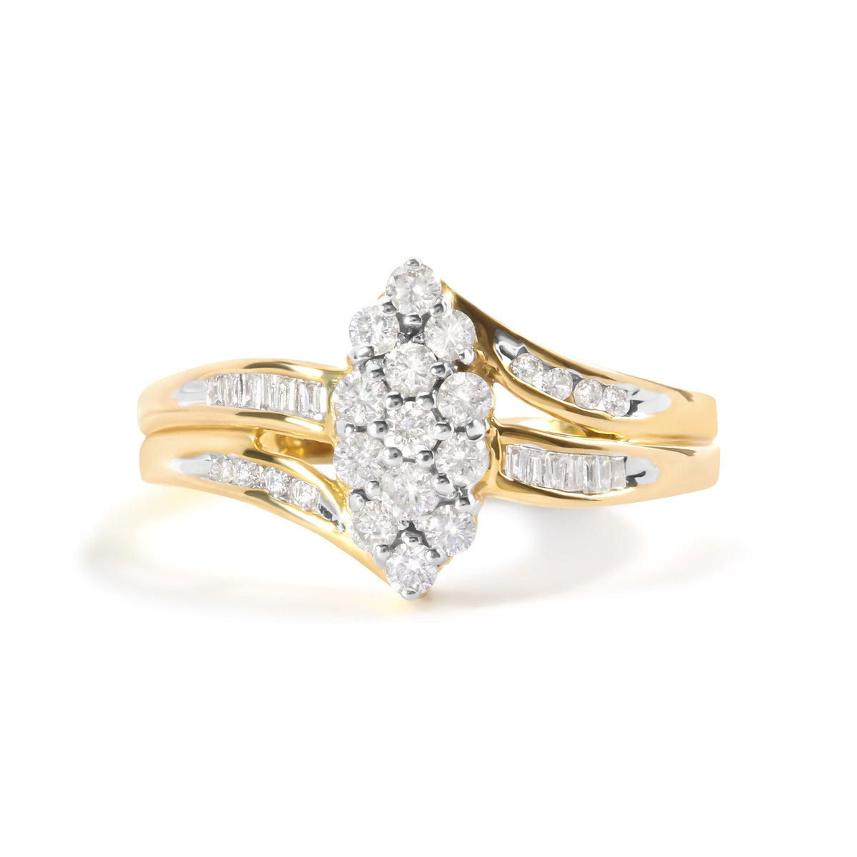 10K Yellow Gold 1/2 Cttw Pear Cluster and Channel Set Diamond Ring (H-I Color, I1-I2 Clarity) - Ring Size 7 - LinkagejewelrydesignLinkagejewelrydesign