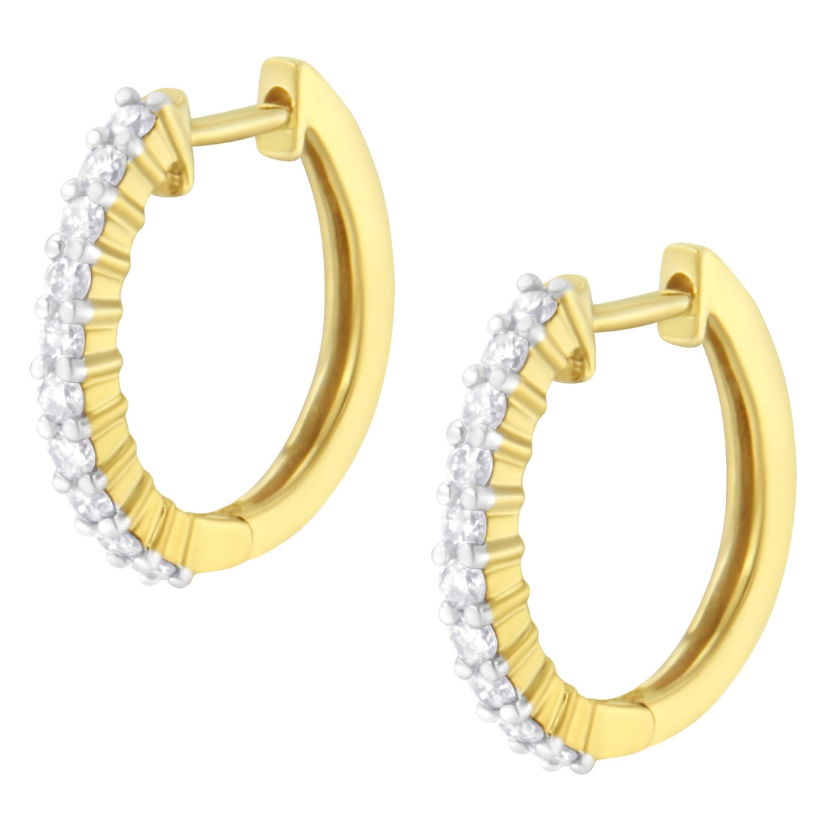 10K Yellow Gold 1/2 Cttw Prong Set Round-Cut Diamond Hoop Earrings (I-J Color, I1-I2 Clarity) - LinkagejewelrydesignLinkagejewelrydesign