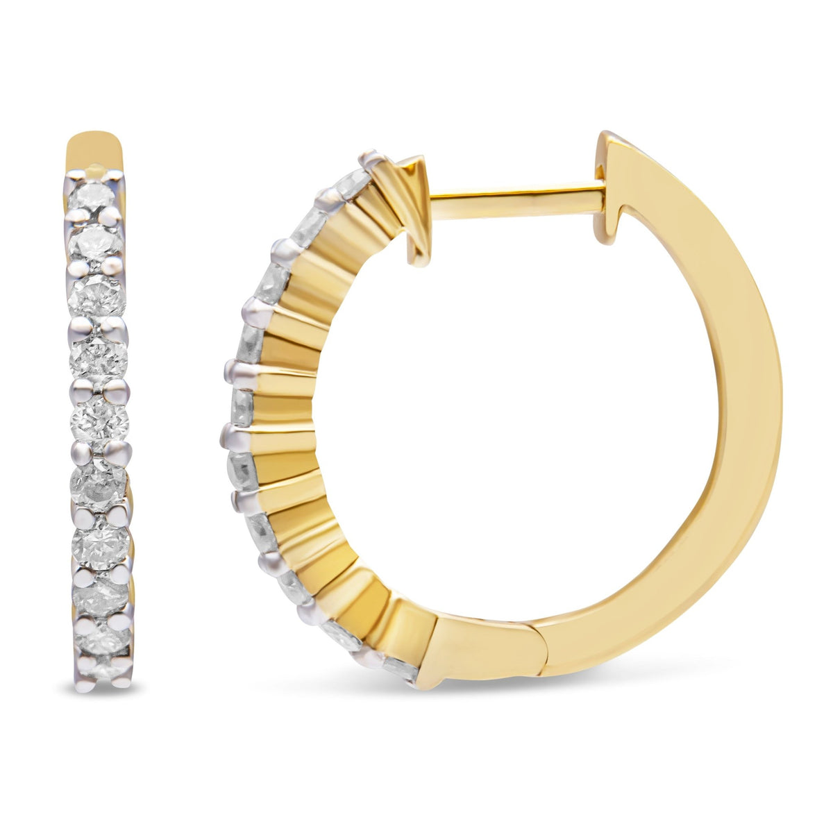 10K Yellow Gold 1/2 Cttw Prong Set Round-Cut Diamond Hoop Earrings (I-J Color, I1-I2 Clarity) - LinkagejewelrydesignLinkagejewelrydesign