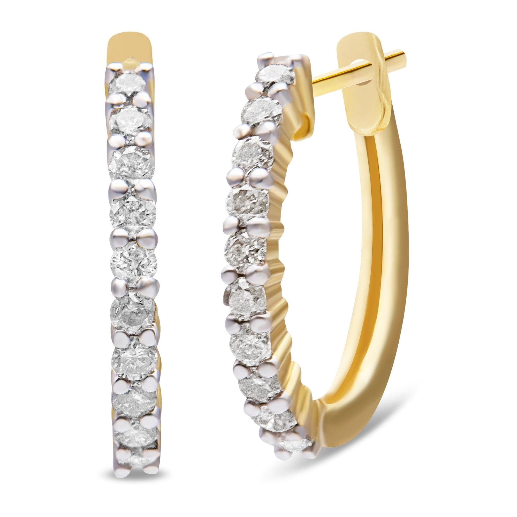 10K Yellow Gold 1/2 Cttw Prong Set Round-Cut Diamond Hoop Earrings (I-J Color, I1-I2 Clarity) - LinkagejewelrydesignLinkagejewelrydesign