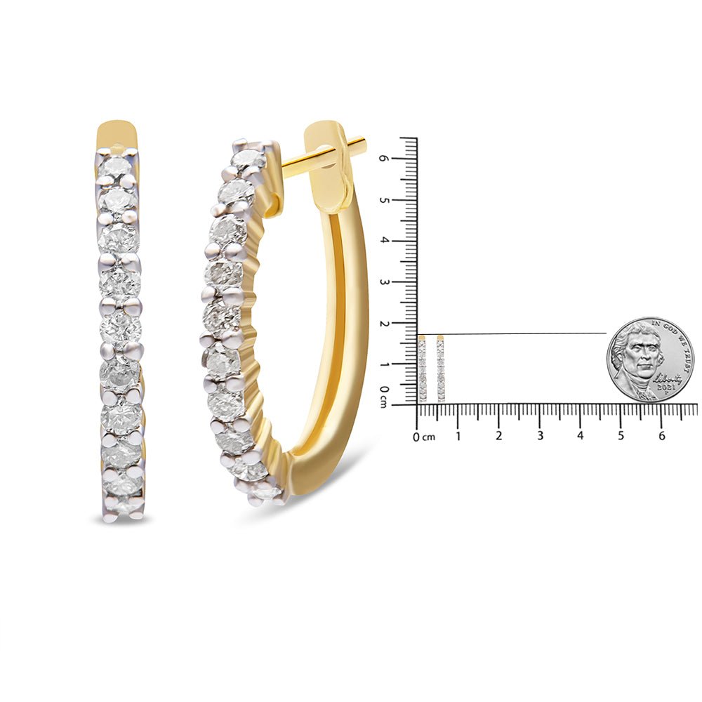 10K Yellow Gold 1/2 Cttw Prong Set Round-Cut Diamond Hoop Earrings (I-J Color, I1-I2 Clarity) - LinkagejewelrydesignLinkagejewelrydesign