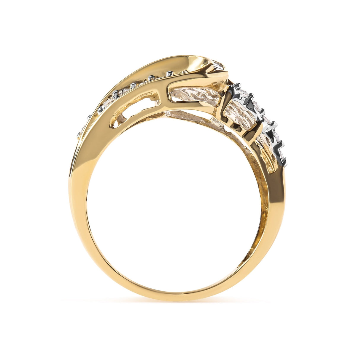 10K Yellow Gold 1/2 Cttw Round and Baguette cut Diamond Open Space Bypass Ring (H-I Color, SI2-I1 Clarity) - Ring Size 7 - LinkagejewelrydesignLinkagejewelrydesign