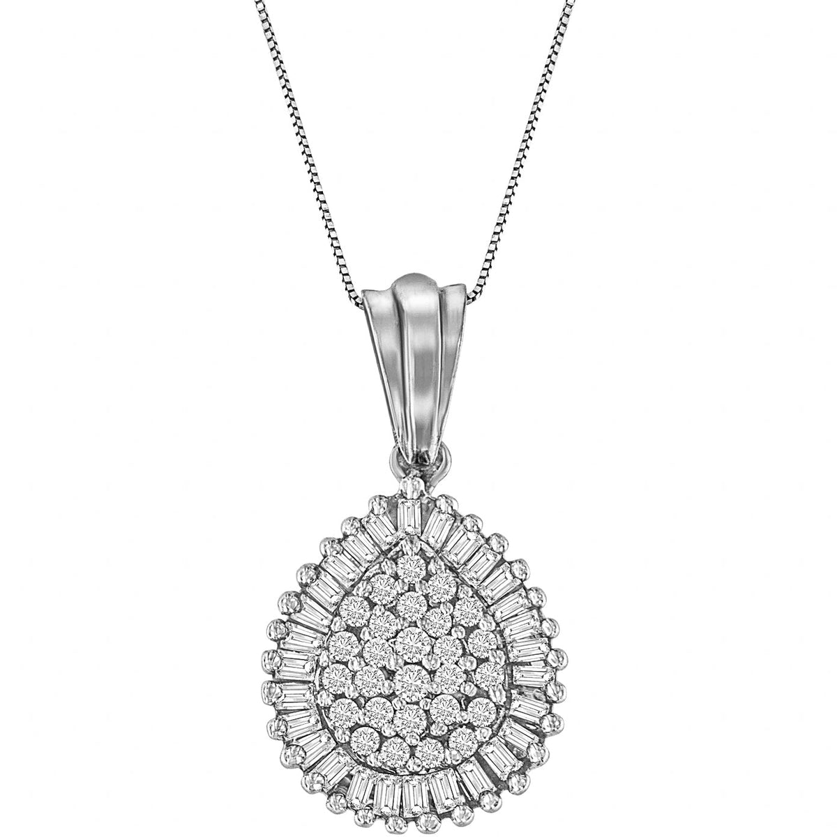 10K Yellow Gold 1/2 Cttw Round and Baguette Cut Diamond Oval Burst 18&quot; Pendant Necklace (J-K Color, I1-I2 Clarity) - LinkagejewelrydesignLinkagejewelrydesign