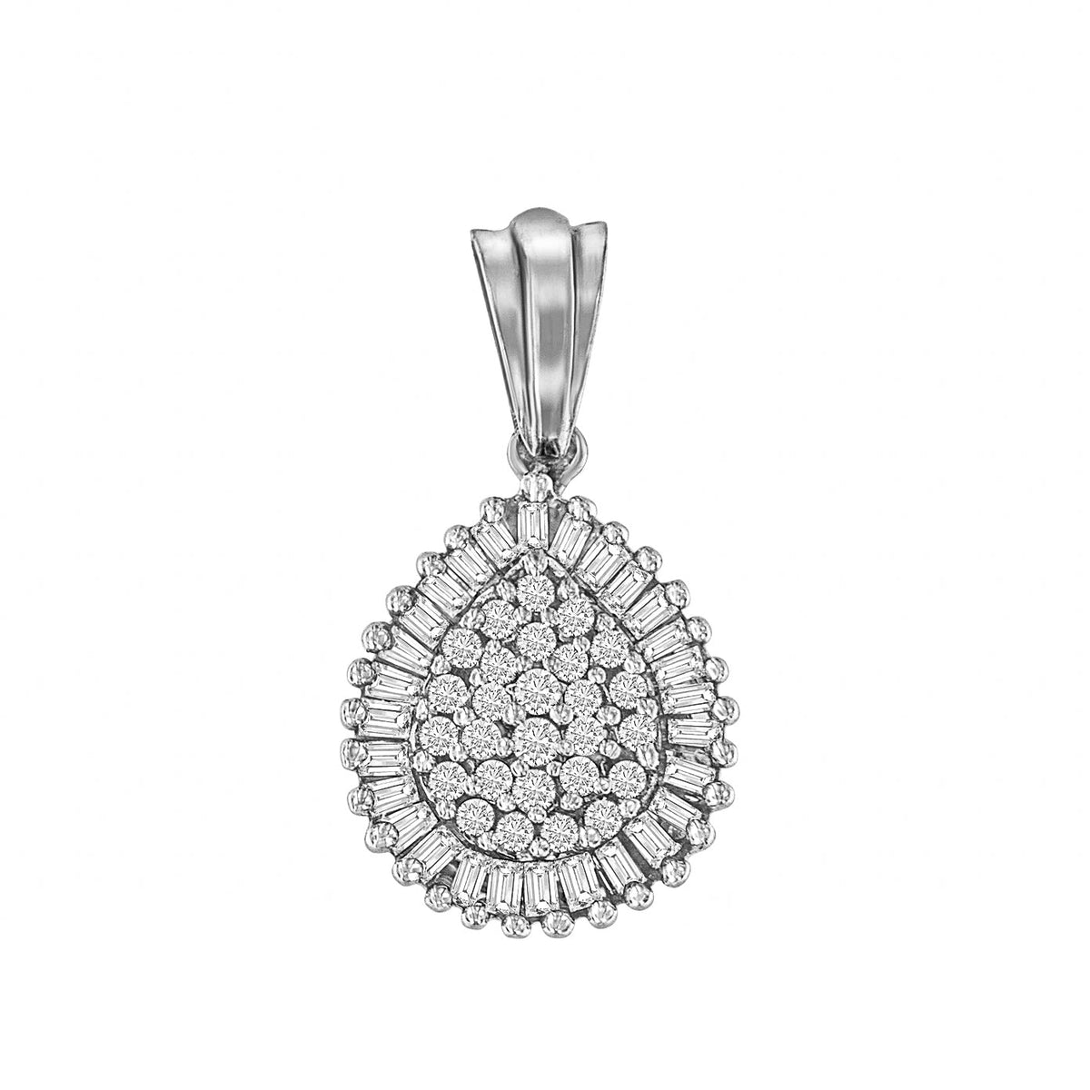 10K Yellow Gold 1/2 Cttw Round and Baguette Cut Diamond Oval Burst 18&quot; Pendant Necklace (J-K Color, I1-I2 Clarity) - LinkagejewelrydesignLinkagejewelrydesign