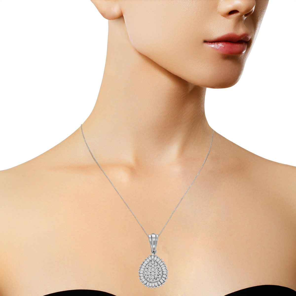 10K Yellow Gold 1/2 Cttw Round and Baguette Cut Diamond Oval Burst 18&quot; Pendant Necklace (J-K Color, I1-I2 Clarity) - LinkagejewelrydesignLinkagejewelrydesign