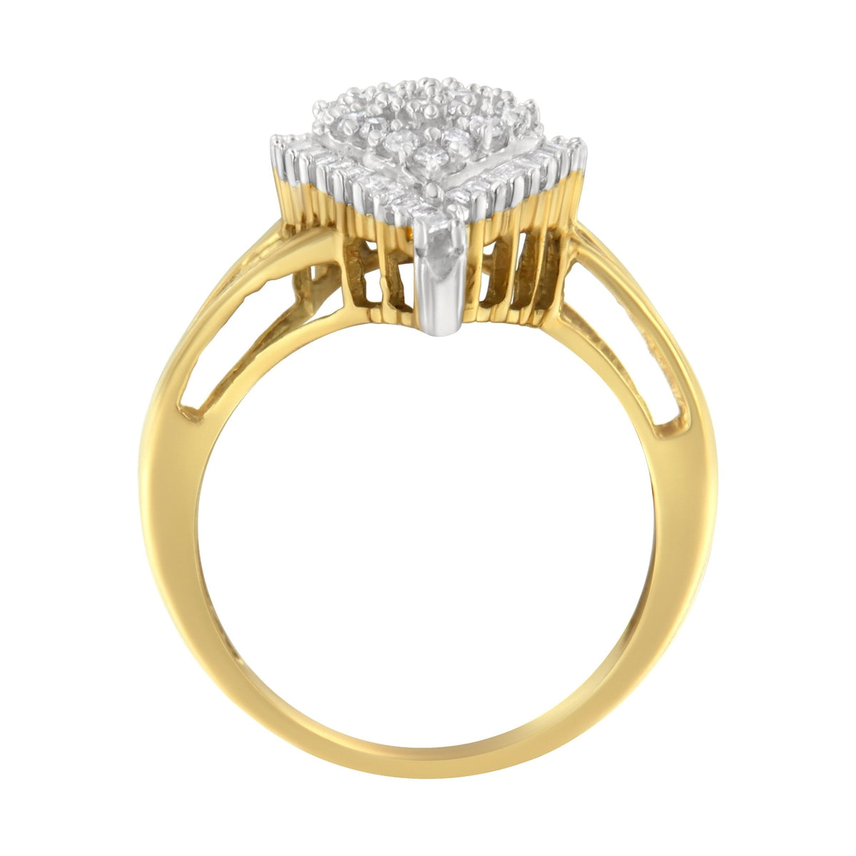 10K Yellow Gold 1/2 Cttw Round and Baguette-Cut Diamond Pear Ring (I-J Color, I1-I2 Clarity) - Size 7 - LinkagejewelrydesignLinkagejewelrydesign
