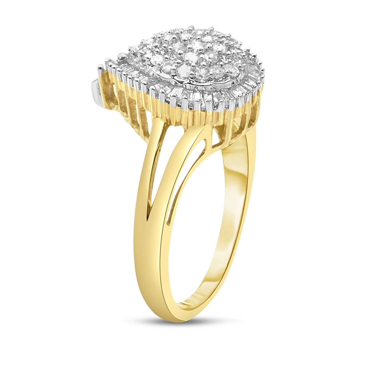 10K Yellow Gold 1/2 Cttw Round and Baguette-Cut Diamond Pear Ring (I-J Color, I1-I2 Clarity) - Size 7 - LinkagejewelrydesignLinkagejewelrydesign