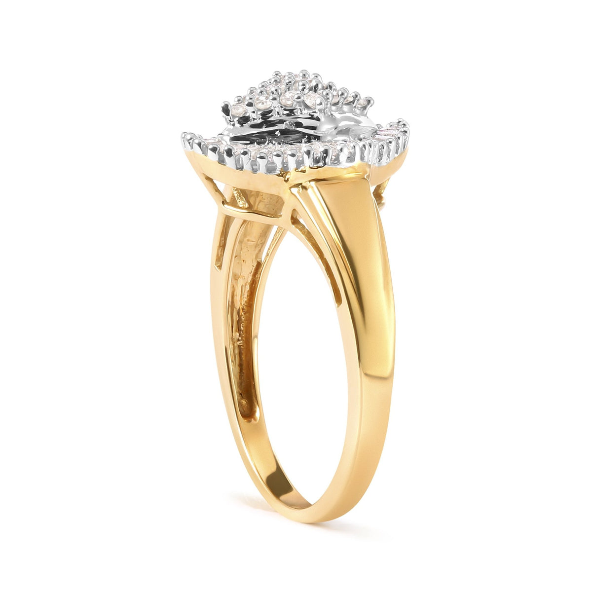 10K Yellow Gold 1/2 Cttw Round And Baguette-cut Diamond Rhombus Head and Halo Ring (I-J Color, I1-I2 Clarity) - Ring Size 7 - LinkagejewelrydesignLinkagejewelrydesign