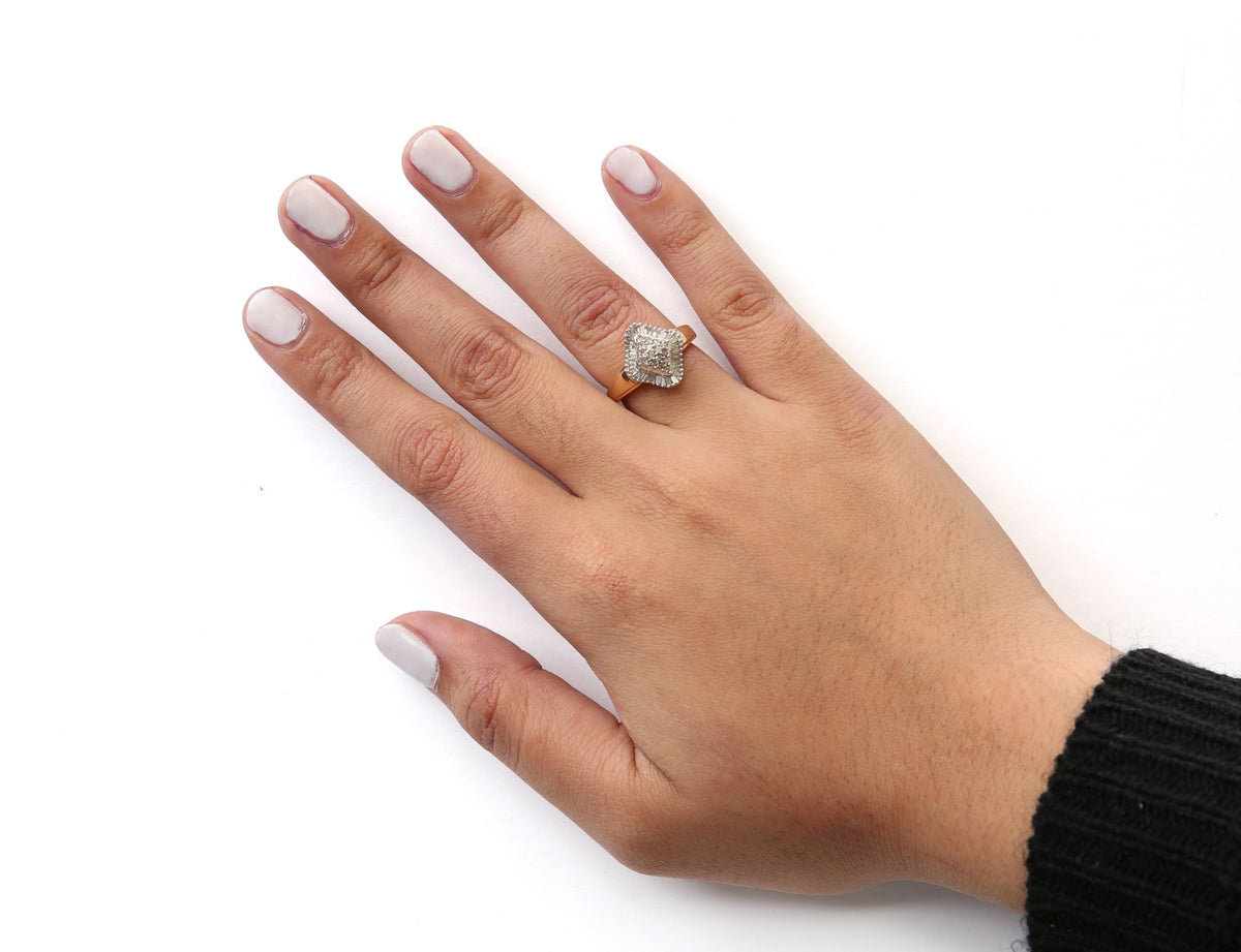 10K Yellow Gold 1/2 Cttw Round And Baguette-cut Diamond Rhombus Head and Halo Ring (I-J Color, I1-I2 Clarity) - Ring Size 7 - LinkagejewelrydesignLinkagejewelrydesign