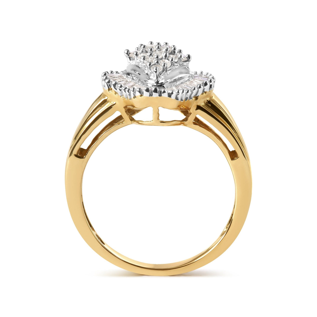 10K Yellow Gold 1/2 Cttw Round And Baguette-cut Diamond Rhombus Head and Halo Ring (I-J Color, I1-I2 Clarity) - Ring Size 7 - LinkagejewelrydesignLinkagejewelrydesign