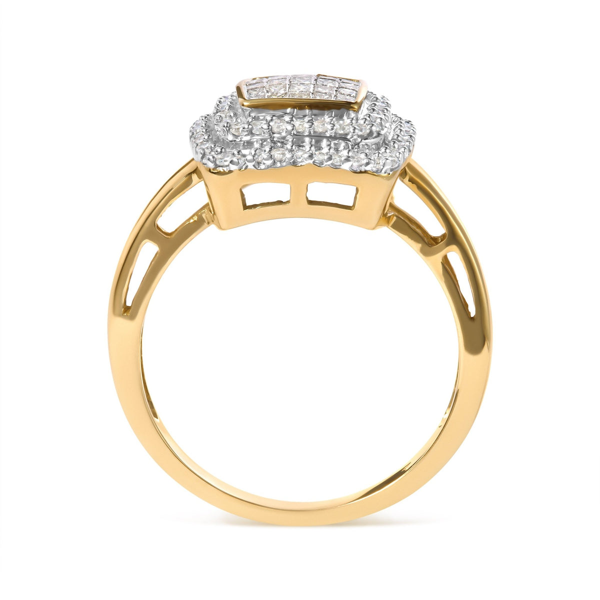 10K Yellow Gold 1/2 cttw Round and Princess Diamond Composite Head and Halo Ring (H-I Color, SI1-SI2 Clarity) - Ring Size 7 - LinkagejewelrydesignLinkagejewelrydesign
