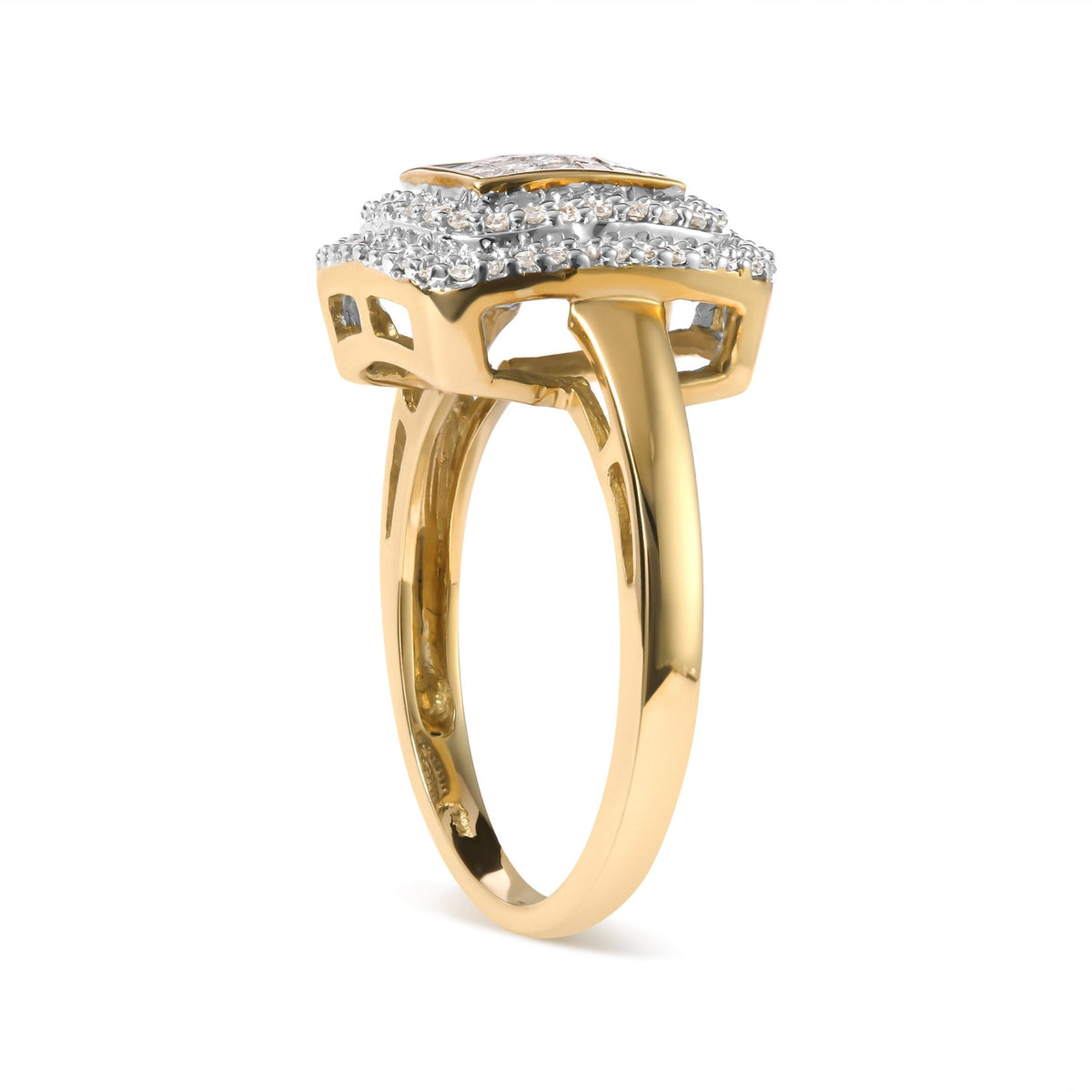 10K Yellow Gold 1/2 cttw Round and Princess Diamond Composite Head and Halo Ring (H-I Color, SI1-SI2 Clarity) - Ring Size 7 - LinkagejewelrydesignLinkagejewelrydesign