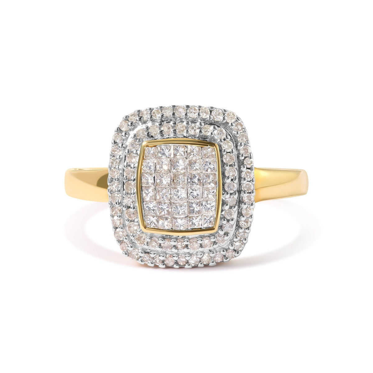 10K Yellow Gold 1/2 cttw Round and Princess Diamond Composite Head and Halo Ring (H-I Color, SI1-SI2 Clarity) - Ring Size 7 - LinkagejewelrydesignLinkagejewelrydesign