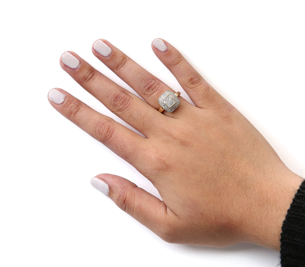 10K Yellow Gold 1/2 cttw Round and Princess Diamond Composite Head and Halo Ring (H-I Color, SI1-SI2 Clarity) - Ring Size 7 - LinkagejewelrydesignLinkagejewelrydesign