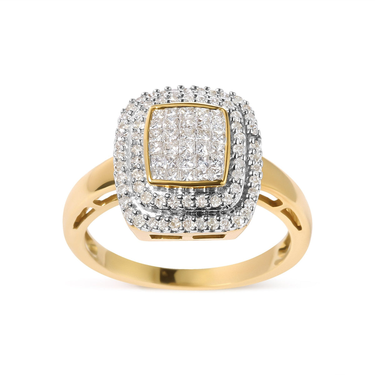 10K Yellow Gold 1/2 cttw Round and Princess Diamond Composite Head and Halo Ring (H-I Color, SI1-SI2 Clarity) - Ring Size 7 - LinkagejewelrydesignLinkagejewelrydesign