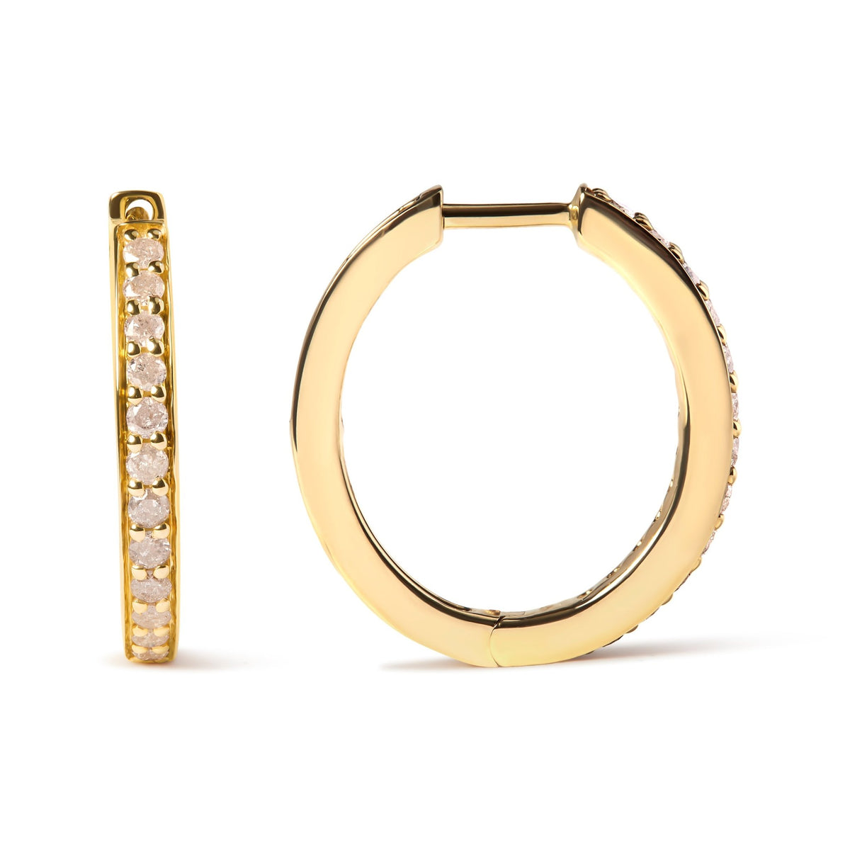 10K Yellow Gold 1/2 Cttw Round-Cut Diamond Hoop Earrings (I-J Color, I2-I3 Clarity) - LinkagejewelrydesignLinkagejewelrydesign