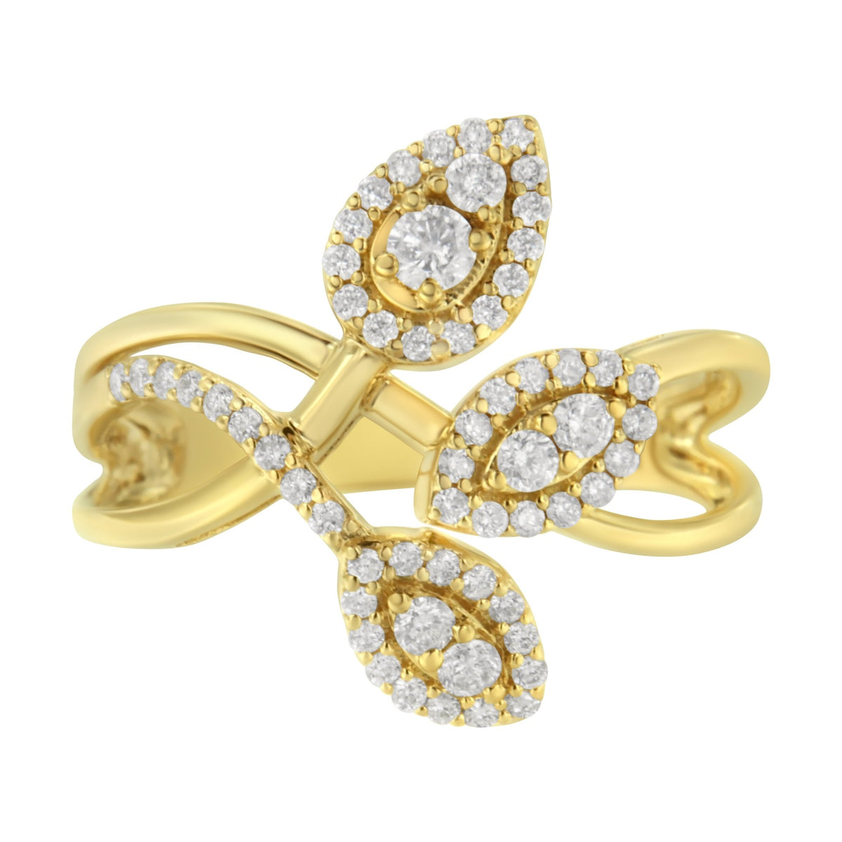 10K Yellow Gold 1/2 Cttw Round-Cut Diamond Layered Crossover Triple Leaf Bypass Ring (I-J Color, I1-I2 Clarity) - Size 7 - LinkagejewelrydesignLinkagejewelrydesign