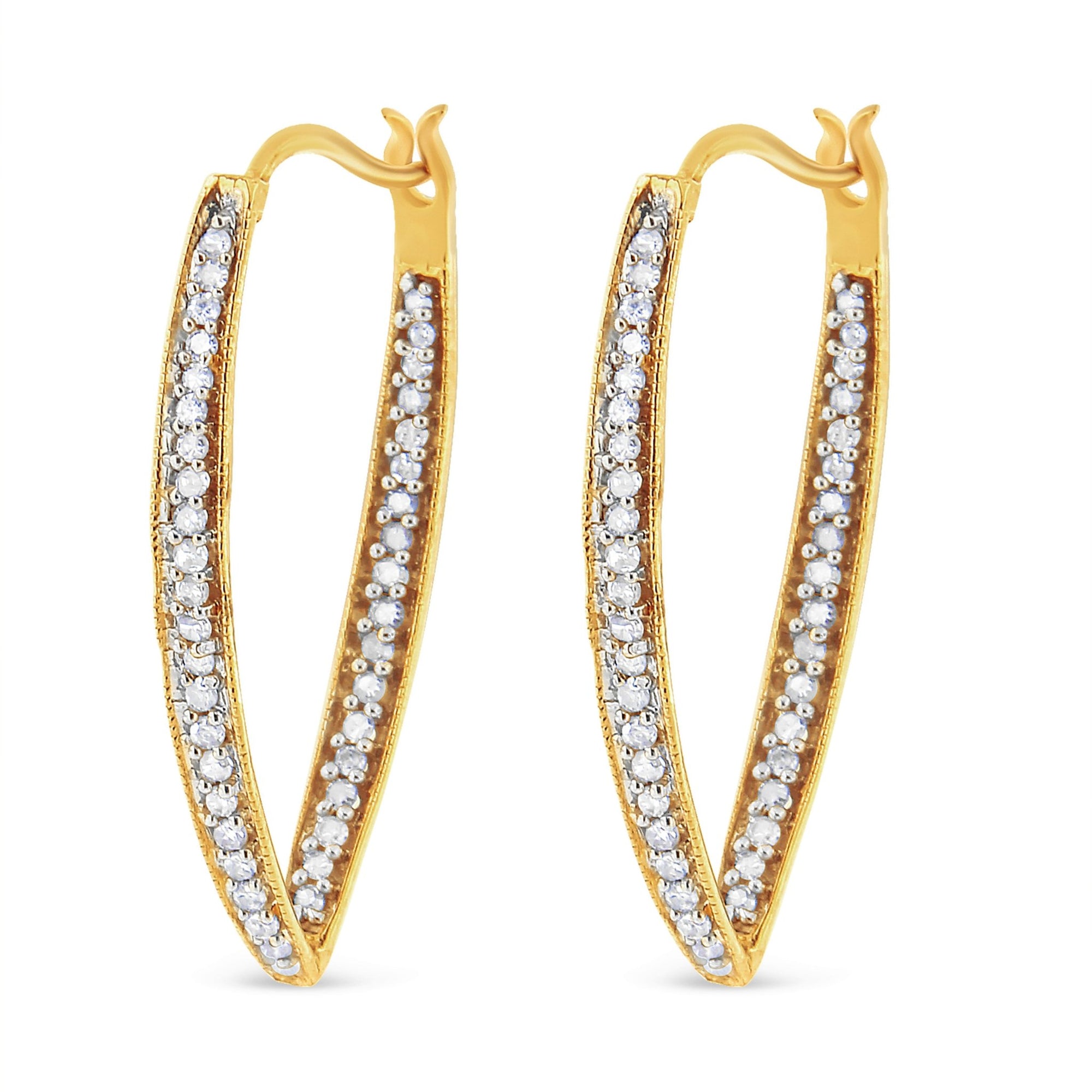 10K Yellow Gold 1/2 Cttw Round-Cut Diamond Modern Hoop Earrings (I-J Color, I2-I3 Clarity) - LinkagejewelrydesignLinkagejewelrydesign