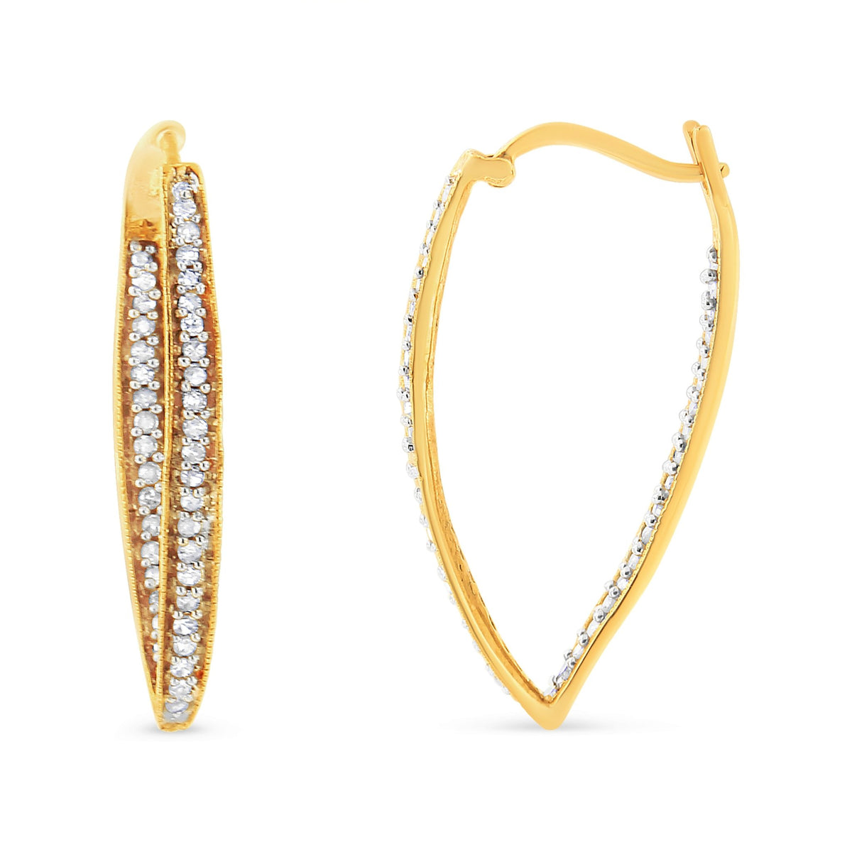10K Yellow Gold 1/2 Cttw Round-Cut Diamond Modern Hoop Earrings (I-J Color, I2-I3 Clarity) - LinkagejewelrydesignLinkagejewelrydesign