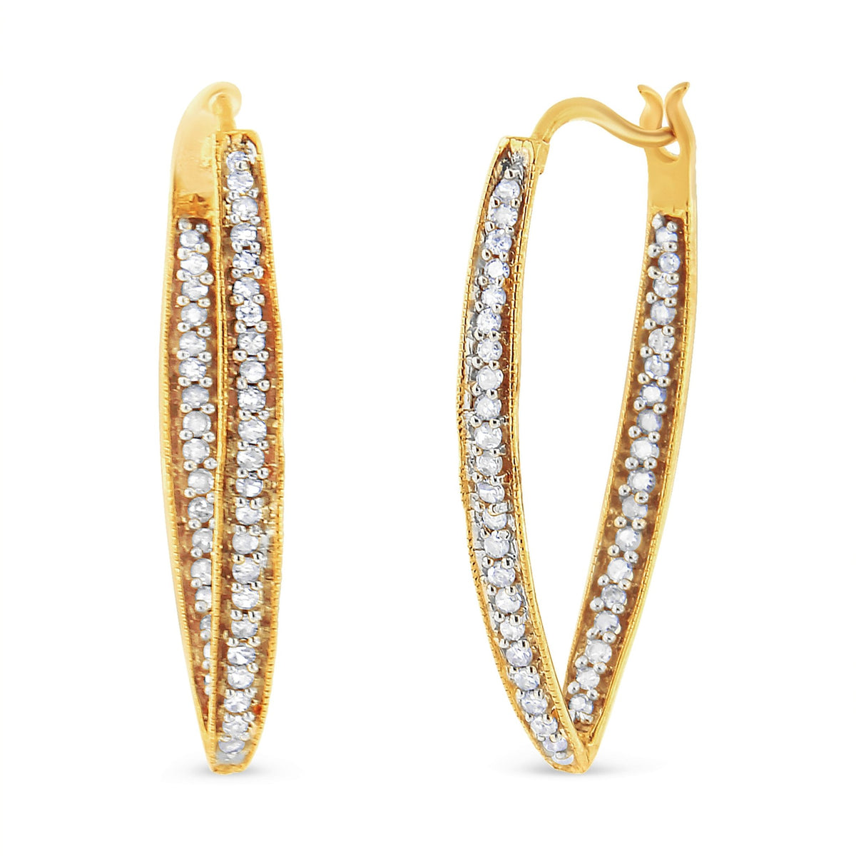 10K Yellow Gold 1/2 Cttw Round-Cut Diamond Modern Hoop Earrings (I-J Color, I2-I3 Clarity) - LinkagejewelrydesignLinkagejewelrydesign