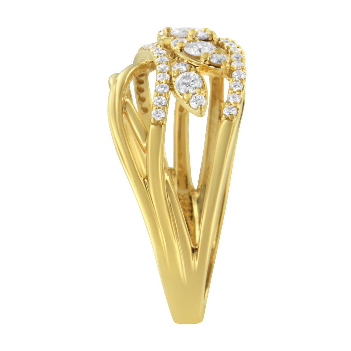 10K Yellow Gold 1/2 Cttw Round-Cut Multi Row Diamond Split Shank Cocktail Ring (H-I Color, SI2-I1 Clarity) - Size 7 - LinkagejewelrydesignLinkagejewelrydesign