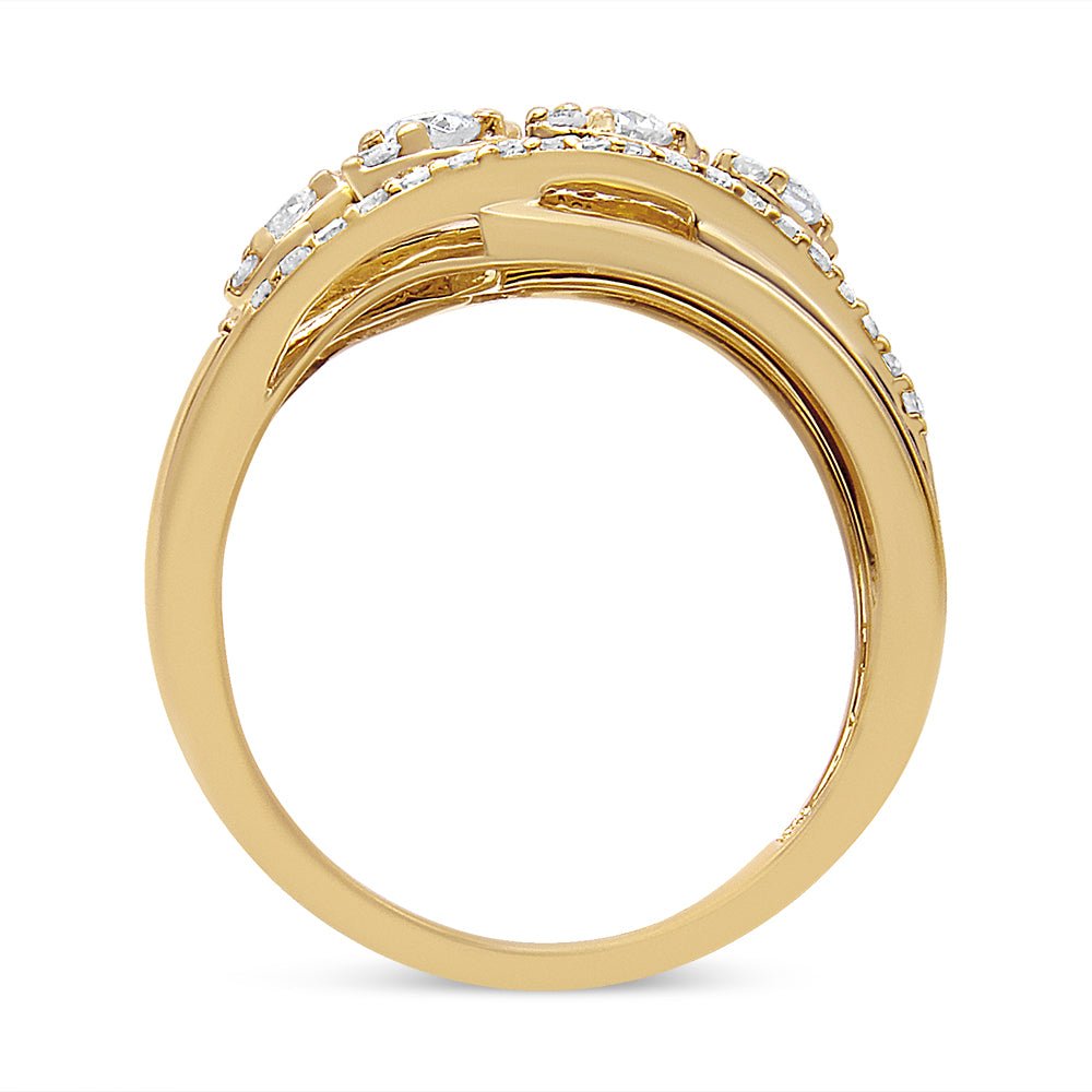 10K Yellow Gold 1/2 Cttw Round-Cut Multi Row Diamond Split Shank Cocktail Ring (H-I Color, SI2-I1 Clarity) - Size 7 - LinkagejewelrydesignLinkagejewelrydesign