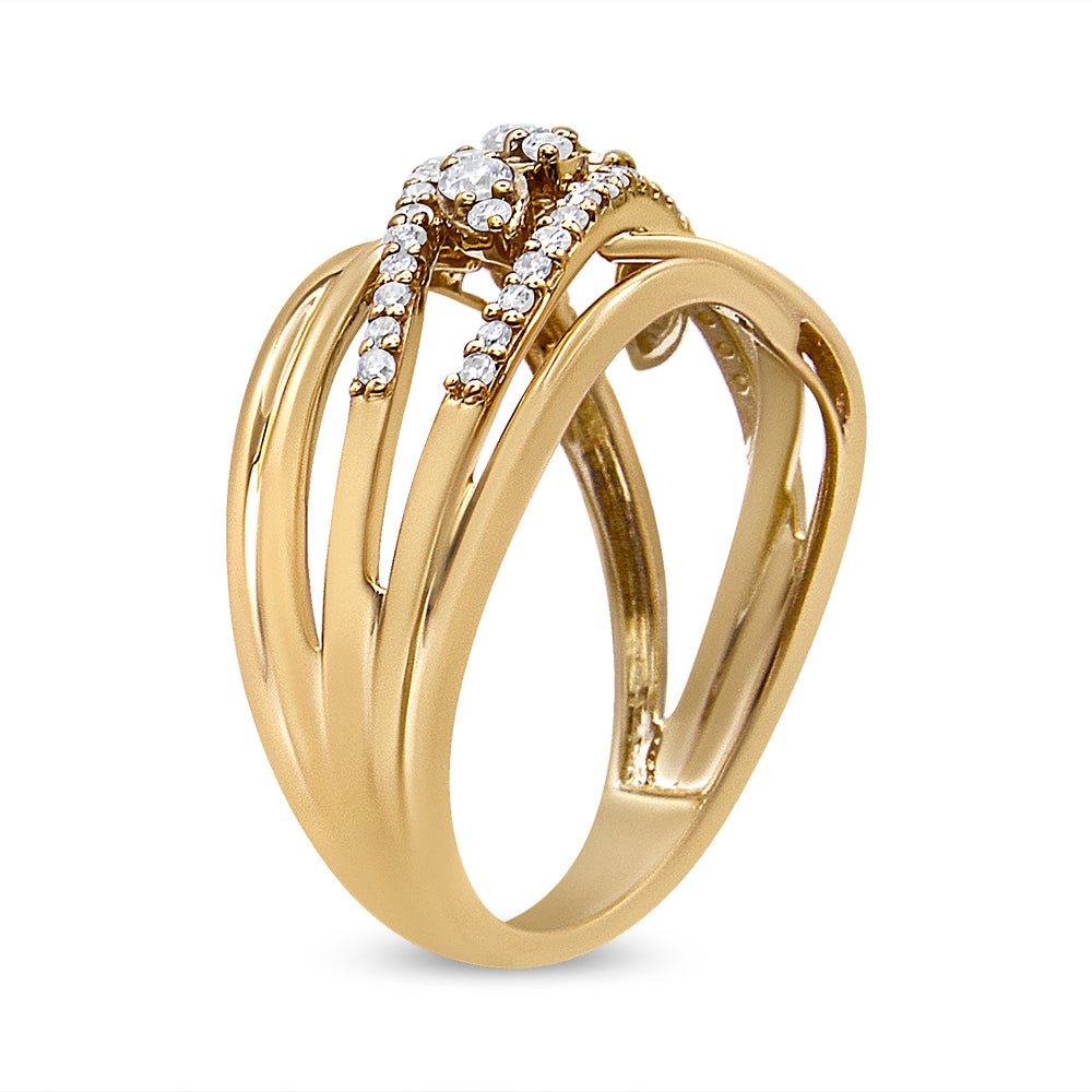 10K Yellow Gold 1/2 Cttw Round-Cut Multi Row Diamond Split Shank Cocktail Ring (H-I Color, SI2-I1 Clarity) - Size 7 - LinkagejewelrydesignLinkagejewelrydesign