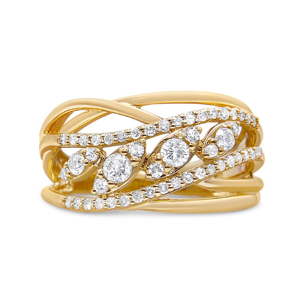 10K Yellow Gold 1/2 Cttw Round-Cut Multi Row Diamond Split Shank Cocktail Ring (H-I Color, SI2-I1 Clarity) - Size 7 - LinkagejewelrydesignLinkagejewelrydesign