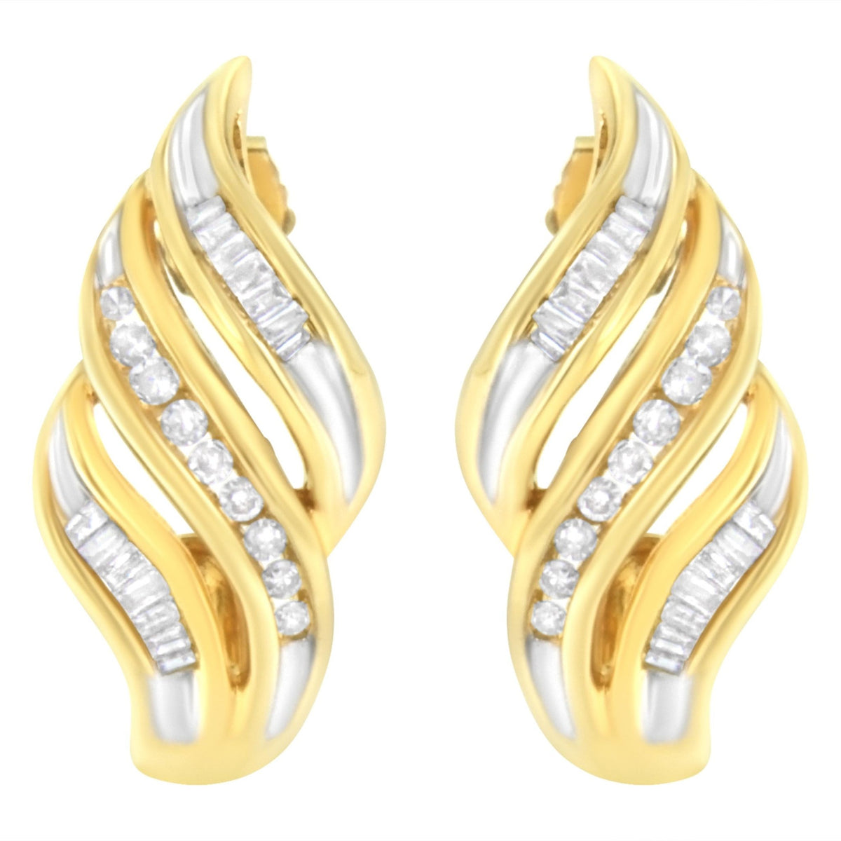 10K Yellow Gold 1/2ct TW Diamond Spiral Drop and Dangle Earrings (J-K Clarity, I1-I2 Color) - LinkagejewelrydesignLinkagejewelrydesign