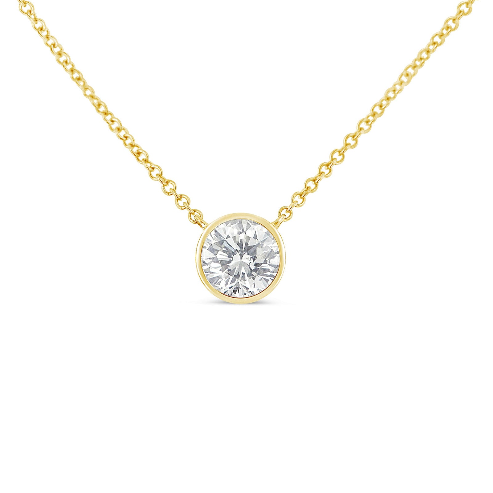 10K Yellow Gold 1/3 Carat Round Brilliant-Cut Diamond Modern Bezel-Set Solitaire 16"-18" Pendant Necklace (H-I Color, SI2-I1 Clarity) - LinkagejewelrydesignLinkagejewelrydesign