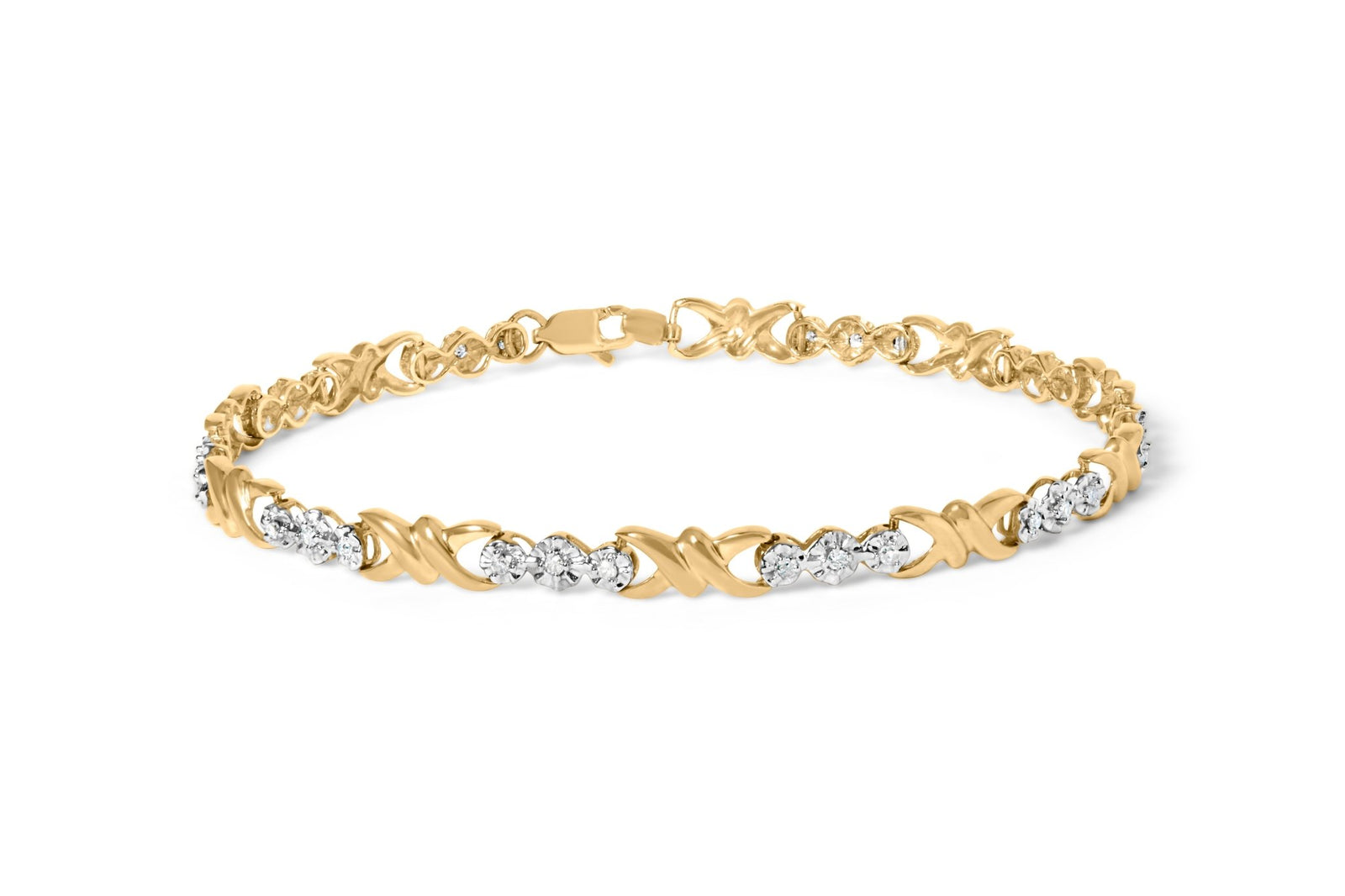 10k Yellow Gold 1/3 Cttw Diamond 3 Stone and X-Link Bracelet (I-J Color, I1-I2 Clarity) - 7.50" Inches - LinkagejewelrydesignLinkagejewelrydesign