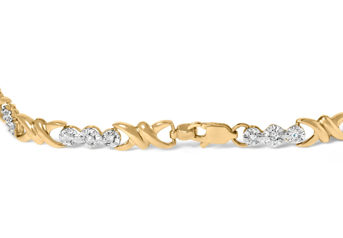 10k Yellow Gold 1/3 Cttw Diamond 3 Stone and X-Link Bracelet (I-J Color, I1-I2 Clarity) - 7.50&quot; Inches - LinkagejewelrydesignLinkagejewelrydesign